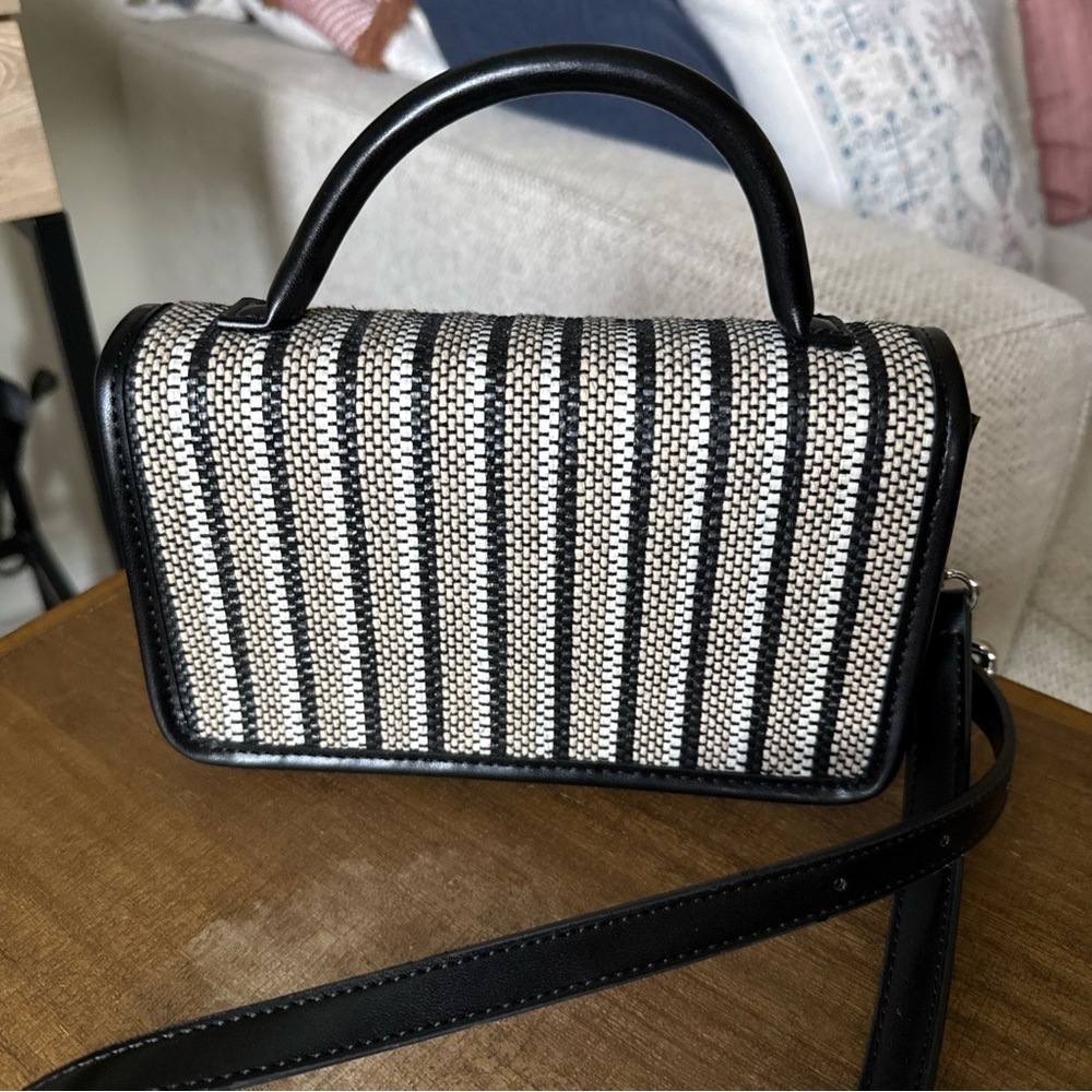 Zara Fabric Crossbody Clutch Bag Black/white/tan - Picture 2 of 10